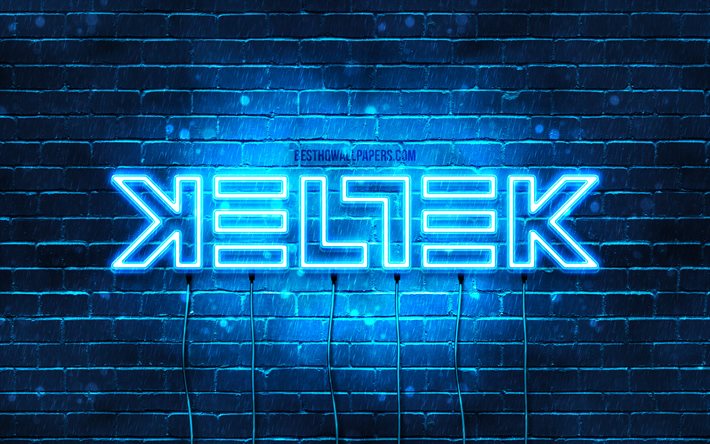 Keltek blue logo, 4k, superstars, dutch DJs, blue brickwall, Keltek logo, Keltek, music stars, Keltek neon logo