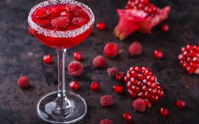 Vadelma-Granaattiomena cocktail, berry juomia, vadelmia, granaattiomena