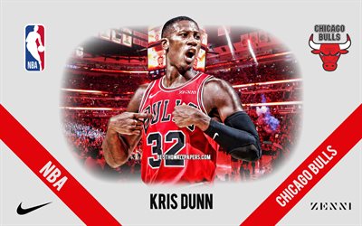 Kris Dunn, Chicago Bulls, Amerikansk Basketspelare, NBA, portr&#228;tt, USA, basket, United Center, Chicago Bulls logotyp