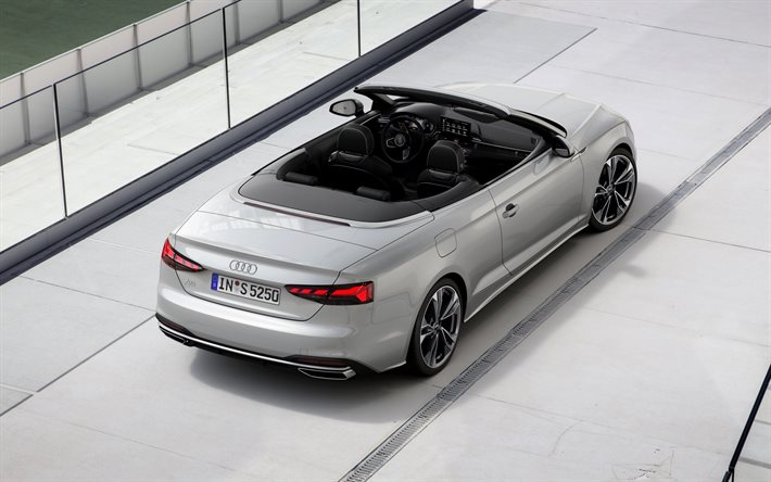 Audi A5 Cabriolet, 2020, rear view, exterior, silver convertible, new silver A5 Cabriolet, German cars, Audi