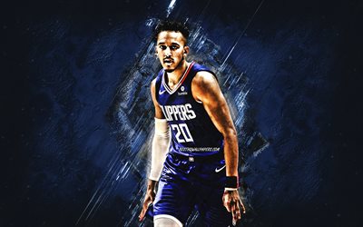 Landry Shamet, NBA, Los Angeles Clippers, blue stone background, American Basketball Player, portrait, USA, basketball, Los Angeles Clippers players