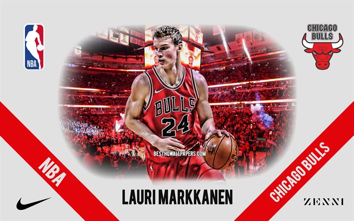 Lauri Markkanen, Chicago Bulls, Finland&#234;s Jogador De Basquete, NBA, retrato, EUA, basquete, United Center, Chicago Bulls logotipo