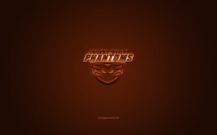 Lehigh Valley Phantoms, American hockey club, AHL, orange logo, orange carbon fiber background, hockey, Allentown, Pennsylvania, USA, Lehigh Valley Phantoms logo