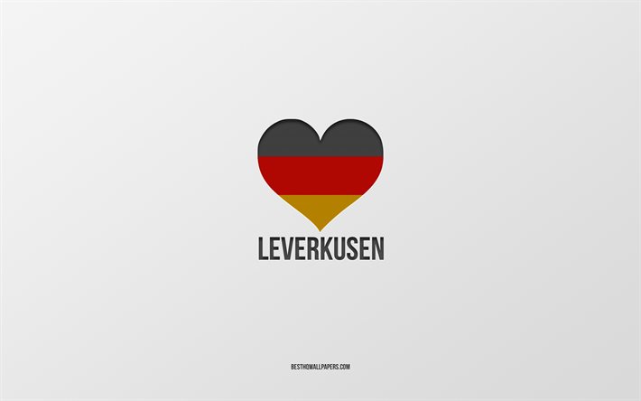 أنا أحب ليفركوزن, المدن الألمانية, خلفية رمادية, ألمانيا, العلم الألماني القلب, ليفركوزن, المدن المفضلة, الحب ليفركوزن