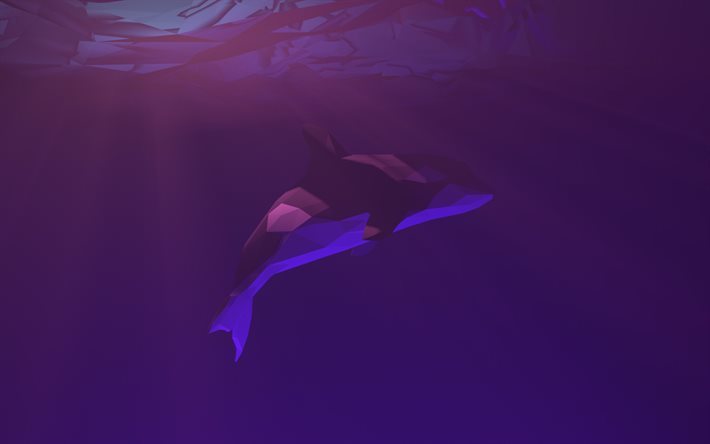 abstract killer whale, low poly art, underwater world, abstract fish, killer whale, low poly whale