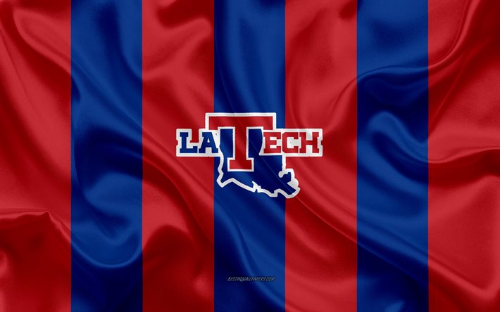 Louisiana Tech Bulldogs, equipo de f&#250;tbol Americano, el emblema, la bandera de seda, rojo de seda azul de la textura, de la NCAA, Louisiana Tech Bulldogs logotipo, Ruston, Louisiana, estados UNIDOS, el f&#250;tbol Americano, la Universidad de Louisia