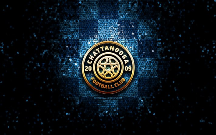 Chattanooga FC, glitter logotipo, MULHERES, xadrez azul de fundo, EUA, time de futebol americano, Chattanooga, arte em mosaico, Chattanooga logotipo, futebol, Am&#233;rica