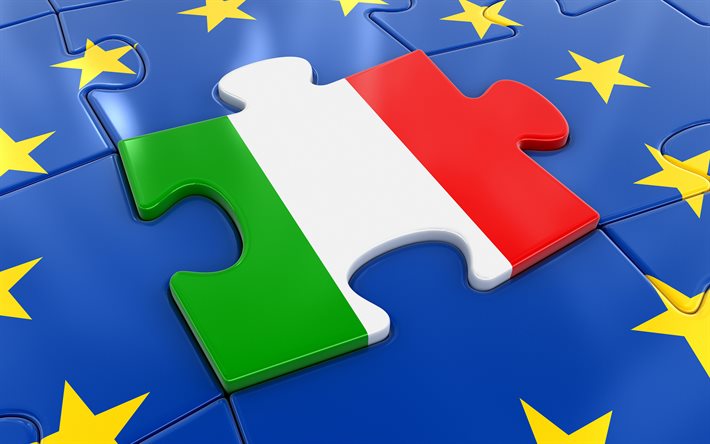 Drapeau italien, drapeau de l&#39;Union Europ&#233;enne, la 3D, les puzzles, les symboles nationaux, le Drapeau de l&#39;Italie, drapeau italien de puzzle en 3D, en Italie, Europ&#233;enne les pays, l&#39;Italie 3D drapeau
