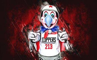 Chuck, maskot, Los Angeles Clippers, NBA, r&#246;da sten bakgrund, California condor, Los Angeles Clippers maskot, USA, basket, Los Angeles Clippers spelare