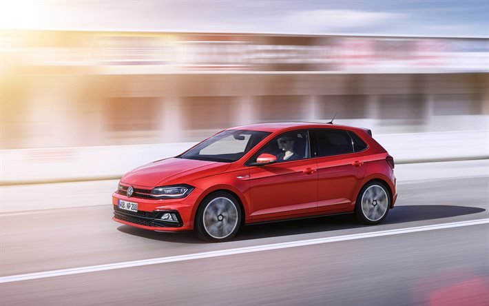 Volkswagen Polo GTI, 2018, Nouvelle polo, rouge, &#224; hayon, voitures allemandes, Volkswagen
