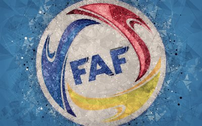 Andorra Milli Futbol Takımı, 4k, geometrik sanat, logo, mavi soyut arka plan, UEFA, amblem, Andorra, futbol, grunge, stil, yaratıcı sanat