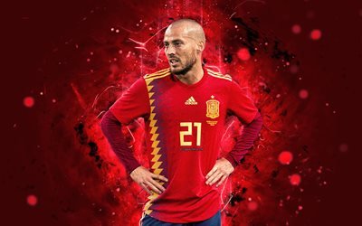 David Silva, 4k, soyut sanat, İspanya Milli Takımı, fan sanat, Silva, futbol, futbolcular, neon ışıkları, İspanyol futbol takımı