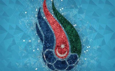 أذربيجان المنتخب الوطني لكرة القدم, 4k, الهندسية الفنية, شعار, الزرقاء مجردة خلفية, الاتحاد الاوروبي, أذربيجان, كرة القدم, أسلوب الجرونج, الفنون الإبداعية