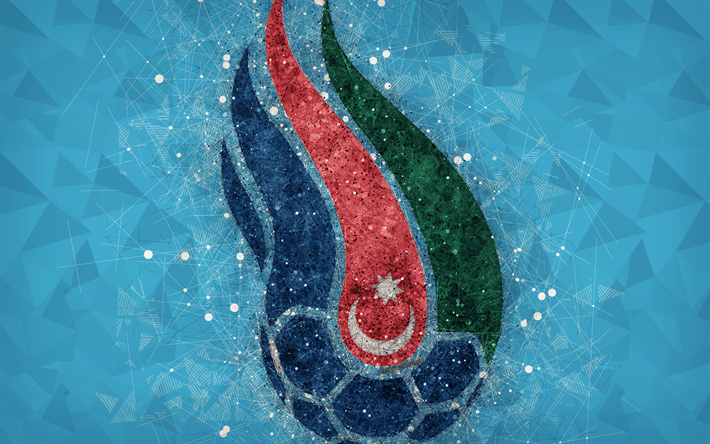 Azerbajdzjan landslaget, 4k, geometriska art, logotyp, bl&#229; abstrakt bakgrund, UEFA, emblem, Azerbajdzjan, fotboll, grunge stil, kreativ konst
