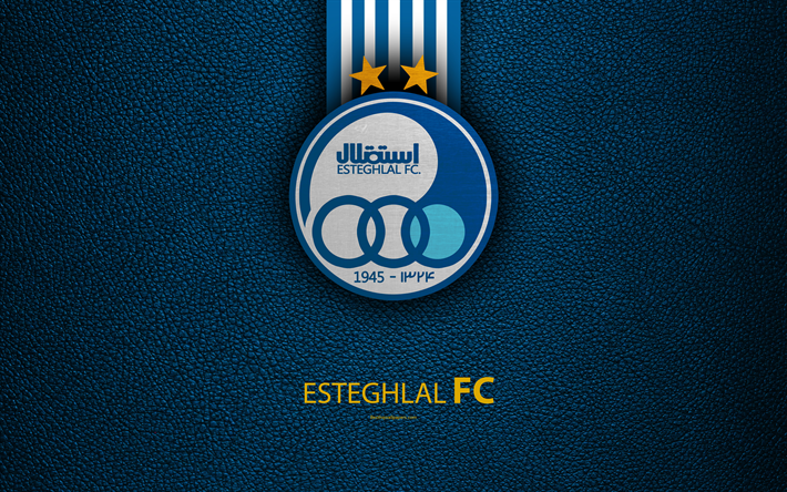 Esteghlal FC, 4k, ロゴ, 革の質感, イランサッカークラブ, エンブレム, 白青ライン, ペルシャ湾プロリーグ, テヘラン, イラン, サッカー