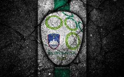 Slovenian football team, 4k, emblem, UEFA, Europe, football, asphalt texture, soccer, Slovenia, European national football teams, Slovenia national football team