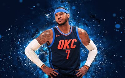 4k, Carmelo Anthony, a arte abstrata, estrelas de basquete, NBA, Oklahoma City Thunder, Primos, luzes de neon, OKC, basquete, criativo
