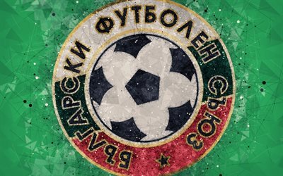 Bulgaria national football team, 4k, geometric art, logo, green abstract background, UEFA, emblem, Bulgaria, football, grunge style, creative art