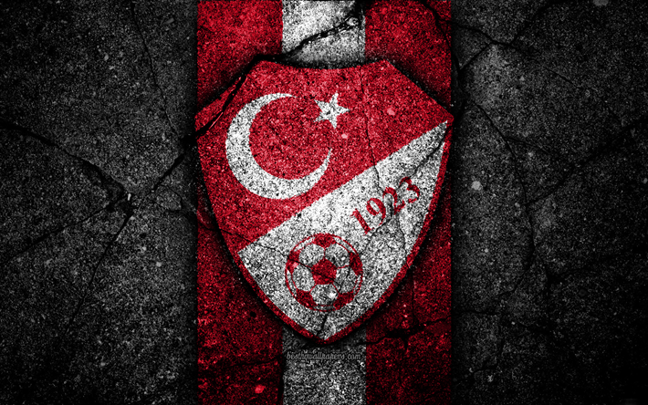 Bagno turco squadra di calcio, 4k, emblema, la UEFA, l&#39;Europa, il calcio, l&#39;asfalto texture, calcio, Turchia, europa squadre nazionali di calcio, squadra nazionale di calcio della Turchia