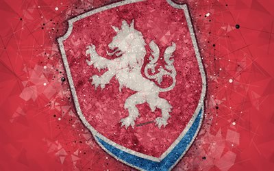 チェコ共和国サッカーチーム, 4k, 幾何学的な美術, ロゴ, 赤抽象的背景, UEFA, エンブレム, チェコ共和国, サッカー, グランジスタイル, 【クリエイティブ-アート