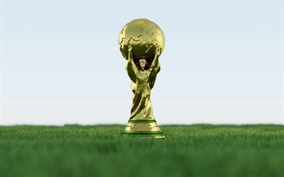 FIFA World Cup, 4k, close-up, golden cup, Russi 2018, FIFA, Vm, FOTBOLLS-Vm 2018