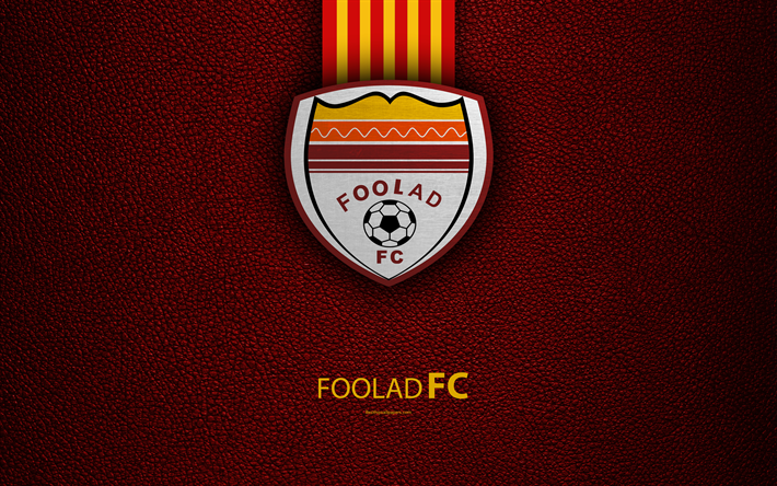 Foolad FC, 4k, logo, deri dokusu, İran Futbol Kul&#252;b&#252; amblemi, kırmızı sarı &#231;izgiler, Persian Gulf Pro League, Ahwaz, İran, futbol
