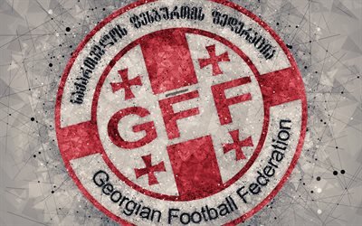 Georgia national football team, 4k, geometric art, logo, gray abstract background, UEFA, emblem, Georgia, football, grunge style, creative art