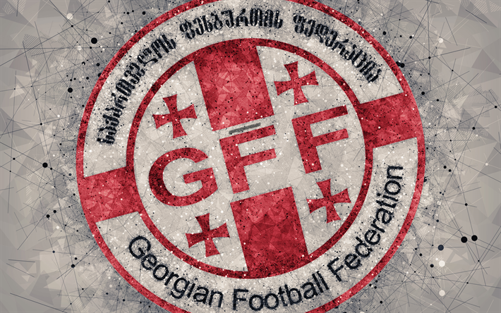 جورجيا الوطني لكرة القدم, 4k, الهندسية الفنية, شعار, الرمادي الملخص الخلفية, الاتحاد الاوروبي, جورجيا, كرة القدم, أسلوب الجرونج, الفنون الإبداعية