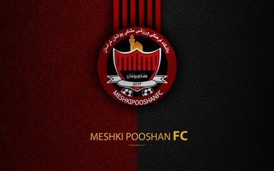 Meshki Pooshan FC, 4k, logo, leather texture, Iranian football club, emblem, burgundy black lines, Persian Gulf Pro League, Mashhad, Iran, football