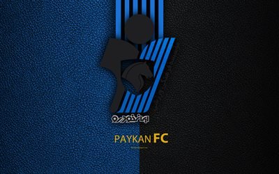 Paykan FC, 4k, logo, textura de couro, Iraniana de futebol do clube, emblema, azul linhas pretas, Golfo P&#233;rsico Pro League, Goos, Iran, futebol
