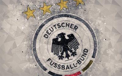Almanya Milli Futbol Takımı, 4k, geometrik sanat, logo, gri soyut, arka plan, UEFA, amblem, Almanya, futbol, grunge, stil, yaratıcı sanat