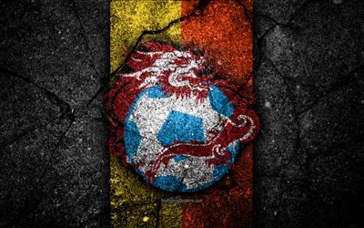 4k, Bhutan football team, logo, AFC, football, asphalt texture, soccer, Bhutan, Asia, Asian national football teams, Bhutan national football team