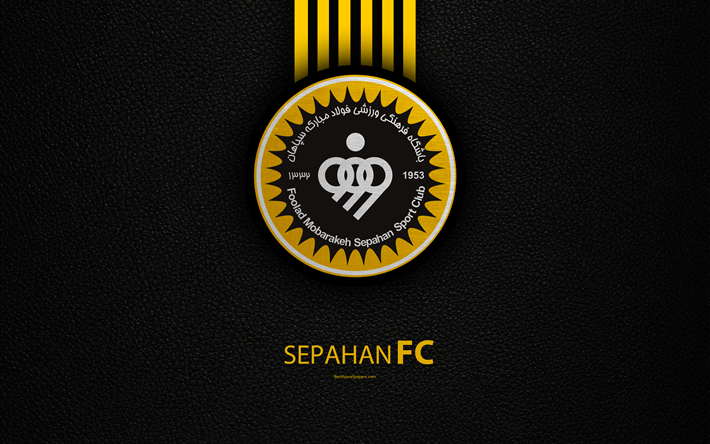 Foolad Mobarakeh Sepahan SC, 4k, logo, nahka rakenne, Iranin jalkapalloseura, tunnus, keltainen musta linjat, Persian Gulf Pro League, Isfahan, Iran, jalkapallo, Sepahan FC