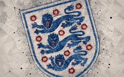İngiltere Milli Futbol Takımı, 4k, geometrik sanat, logo, gri soyut, arka plan, UEFA, amblem, İngiltere, futbol, grunge, stil, yaratıcı sanat