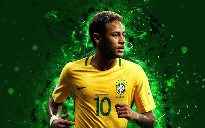 4k, Neymar, abstract art, Brazil National Team, fan art, Neymar Jr, soccer, footballers, neon lights, football stars, Brazilian football team