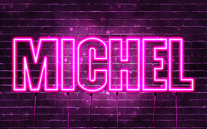 Happy Birthday Michel, 4k, pink neon lights, Michel name, creative, Michel Happy Birthday, Michel Birthday, popular french female names, picture with Michel name, Michel