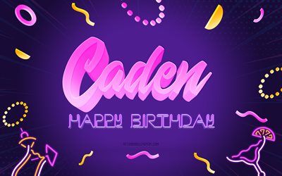 Happy Birthday Caden, 4k, Purple Party Background, Caden, creative art, Happy Caden birthday, Caden name, Caden Birthday, Birthday Party Background