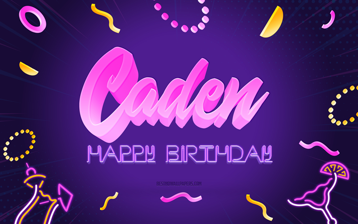 alles gute zum geburtstag caden, 4k, purple party hintergrund, caden, kreative kunst, happy caden birthday, caden name, caden birthday, birthday party background