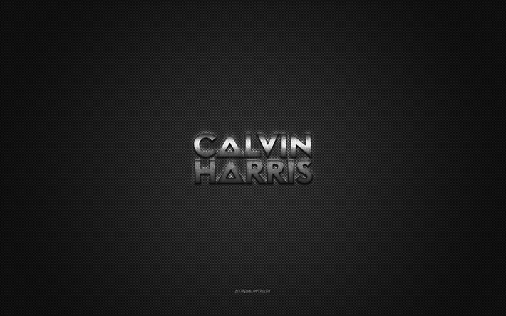 calvin harris logotyp, silver gl&#228;nsande logotyp, calvin harris metallemblem, gr&#229; kolfiberstruktur, calvin harris, varum&#228;rken, kreativ konst, calvin harris emblem