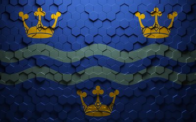 drapeau du cambridgeshire, art en nid d abeille, drapeau des hexagones du cambridgeshire, art des hexagones 3d du cambridgeshire