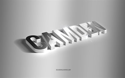 Camden, silver 3d art, gray background, wallpapers with names, Camden name, Camden greeting card, 3d art, picture with Camden name
