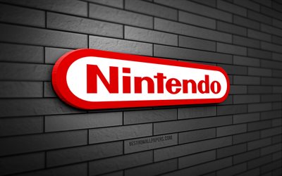 Nintendo 3D logo, 4K, gray brickwall, creative, brands, Nintendo logo, 3D art, Nintendo