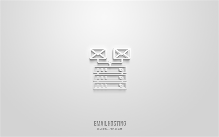 e-mail-hosting 3d-symbol, wei&#223;er hintergrund, 3d-symbole, e-mail-hosting, netzwerksymbole, e-mail-hosting-zeichen, netzwerke 3d-symbole