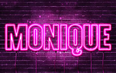 Happy Birthday Monique, 4k, pink neon lights, Monique name, creative, Monique Happy Birthday, Monique Birthday, popular french female names, picture with Monique name, Monique