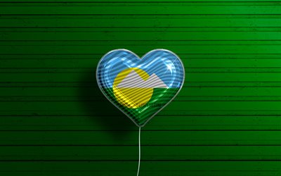 I Love Montes Claros, 4k, realistic balloons, green wooden background, Day of Montes Claros, brazilian cities, flag of Montes Claros, Brazil, balloon with flag, cities of Brazil, Montes Claros flag, Montes Claros