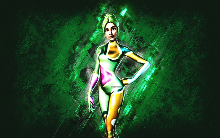 Fortnite Green Party Diva Skin, Fortnite, main characters, green stone background, Green Party Diva, Fortnite skins, Green Party Diva Skin, Green Party Diva Fortnite, Fortnite characters