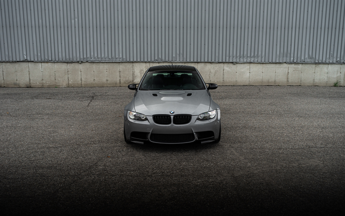 4k, BMW M3, E92, front view, silver sports coupe, silver M3 E92, M3 tuning, German cars, BMW