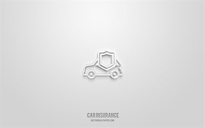 Car insurance 3d icon, white background, 3d symbols, Car insurance, insurance icons, 3d icons, Car insurance sign, insurance 3d icons