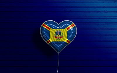 I Love Muriae, 4k, realistic balloons, blue wooden background, Day of Muriae, brazilian cities, flag of Muriae, Brazil, balloon with flag, cities of Brazil, Muriae flag, Muriae
