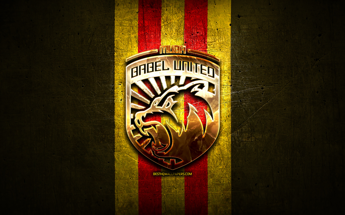 ムババベルユナイテッドfc, 金色のロゴ, インドネシアリーグ1, 黄色の金属の背景, フットボール, インドネシアのサッカークラブ, ムババビロンユナイテッドのロゴ, サッカー, ムババベルユナイテッド